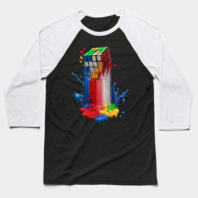 Melting Rubiks Cube Baseball T-Shirt by CraftingHouse's Design